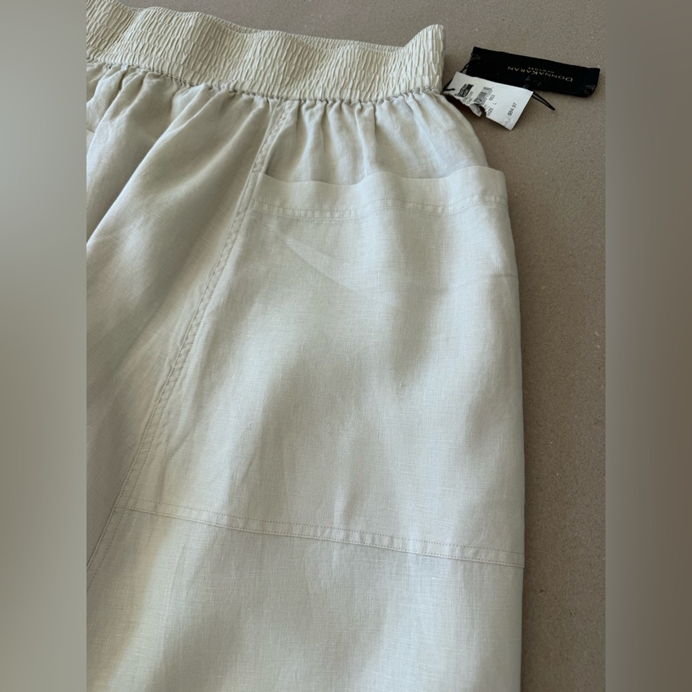 Donna Karan — Linen Cream A-Line Midi Skirt — Size L — NWT